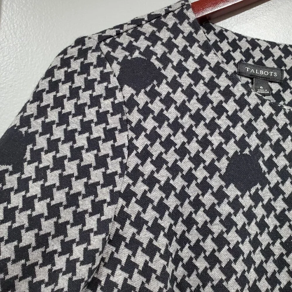 Talbots Womens Black Gray Polka Dot 3/4 Bell Sleeve Sheath Dress NWT Sz 6